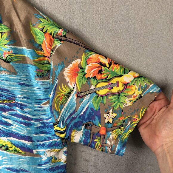 Anne Pinkerton Shirt Womens Medium Multicolor Silk Hawaiian Surfer Scenic 90s - Picture 14 of 16